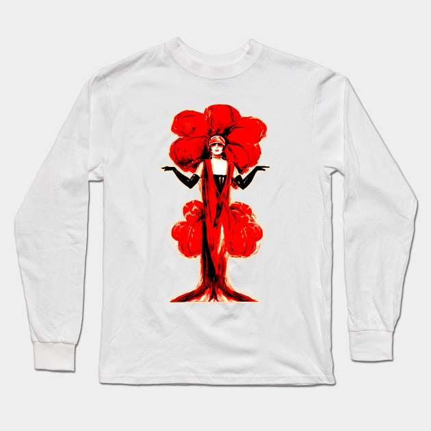 30s flapper girl in red and with black gloves Long Sleeve T-Shirt by Marccelus